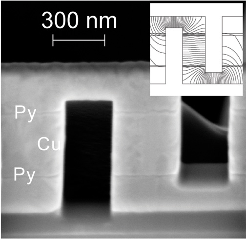 A device fabricated by 3-D focused ion beam milling used to measure the spin diffusion length of electrons in copper.